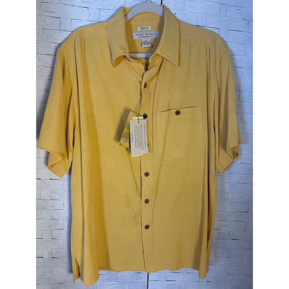 Island Republic men’s silk shirt button up tropical palm tree lightweight travel - Picture 1 of 9